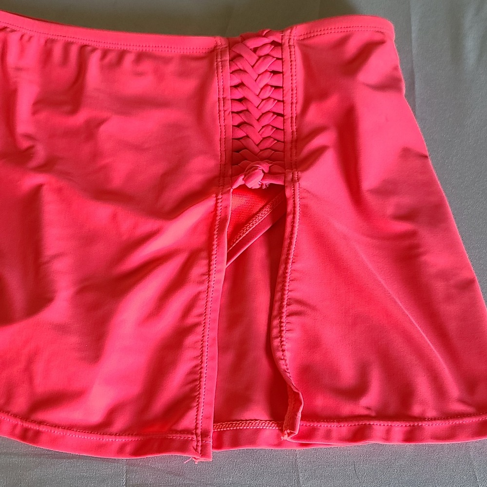 Catalina Swim Skirt Women Small Coral Pink Braided Side Skort Swimsuit Bottom